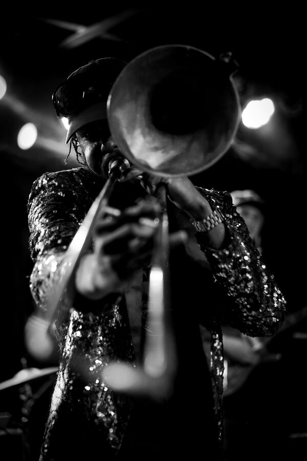 Musician playing trombone