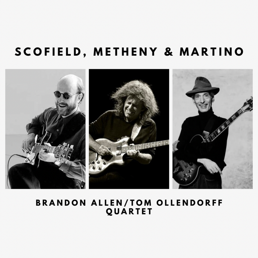 images of 3 jazz musicians with the text Brandon Allen/Tom Ollendorff quartet
