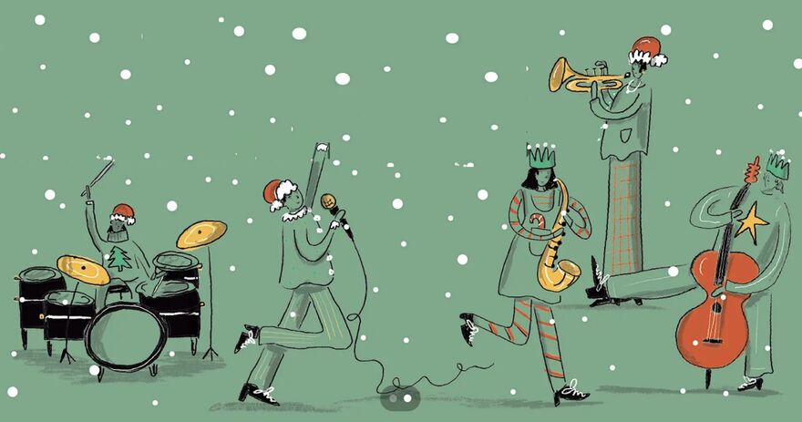 Jazzy Xmas Snowy Graphy with band